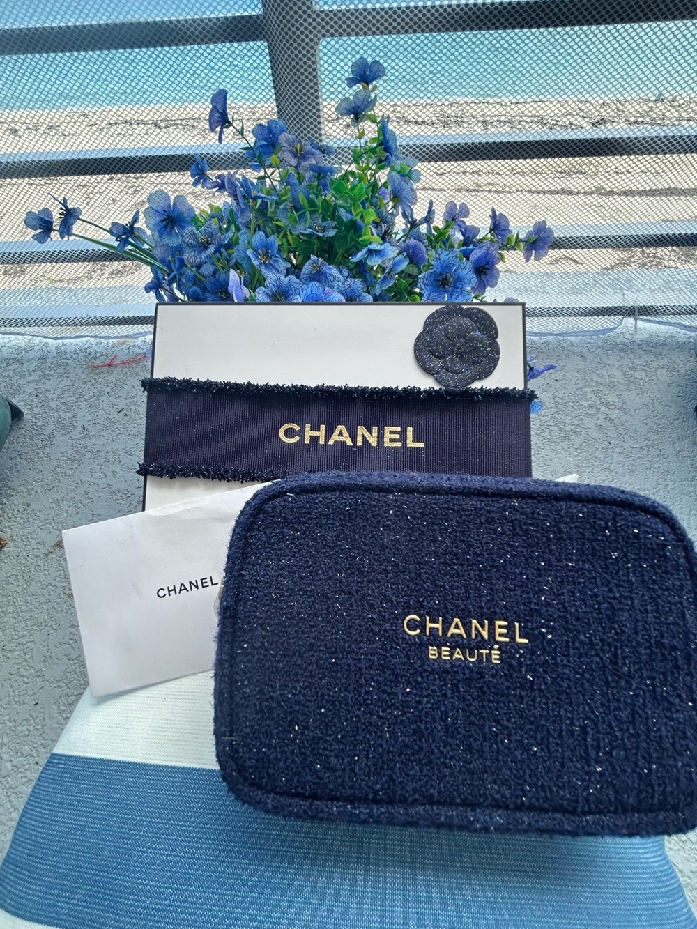 CHANEL Ltd. Navy and Gold Beaute’ Cosmetic/ Clutch/Jewelry Bag New in Box